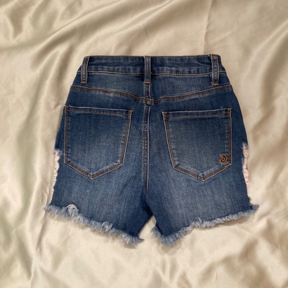 Indigo Rein Blue Denim Tiny High Waist Shorts Button Fly Juniors Size 00 EUC - Picture 2 of 14